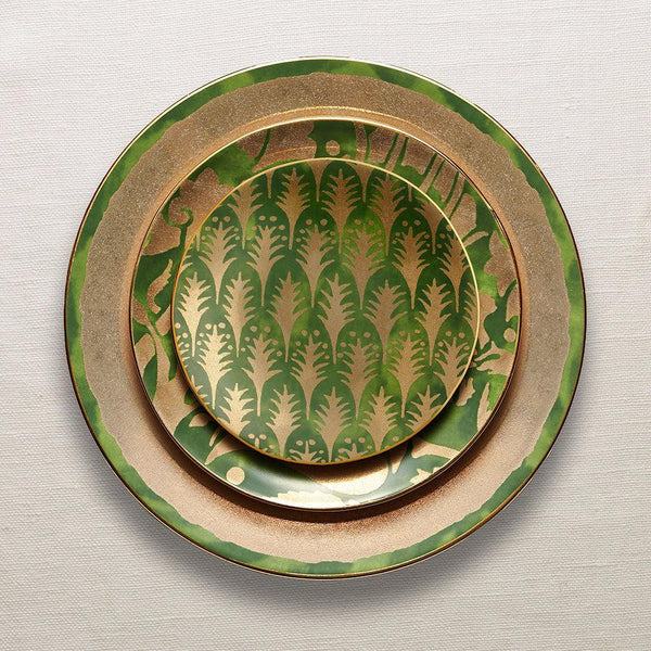 Fortuny Assorted Dessert Plates in Red, Orange, Green, & Teal - Vibrant Designs Reminiscent of the Artisans of Venice - Crafted from Unique Earthenware and Metals