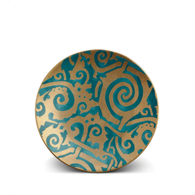 Fortuny Maori Dessert Plates in Teal - Vibrant Designs Reminiscent of the Artisans of Venice - Crafted from Unique Earthenware and Metals