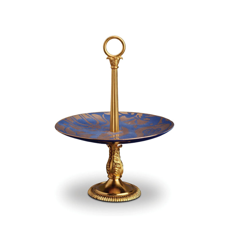 Fortuny Melagrana Dessert Server in Blue - Vibrant Designs Reminiscent of the Artisans of Venice - Crafted from Unique Earthenware and Metals