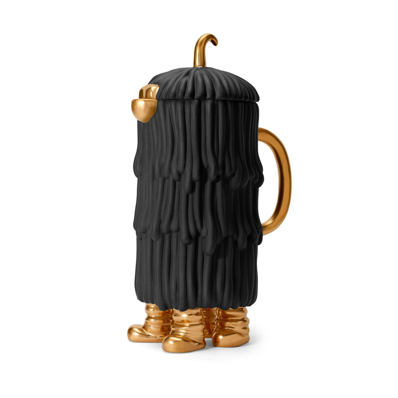 Haas Djuna Coffee and Tea Pot in Black - Hand-Carved Waves of Fur - Adorned Monster Set Features 24K Gold Accents