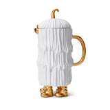 Haas Djuna Coffee and Tea Pot in White - Hand-Carved Waves of Fur - Adorned Monster Set Features 24K Gold Accents