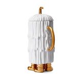 Haas Djuna Coffee and Tea Pot in White - Hand-Carved Waves of Fur - Adorned Monster Set Features 24K Gold Accents