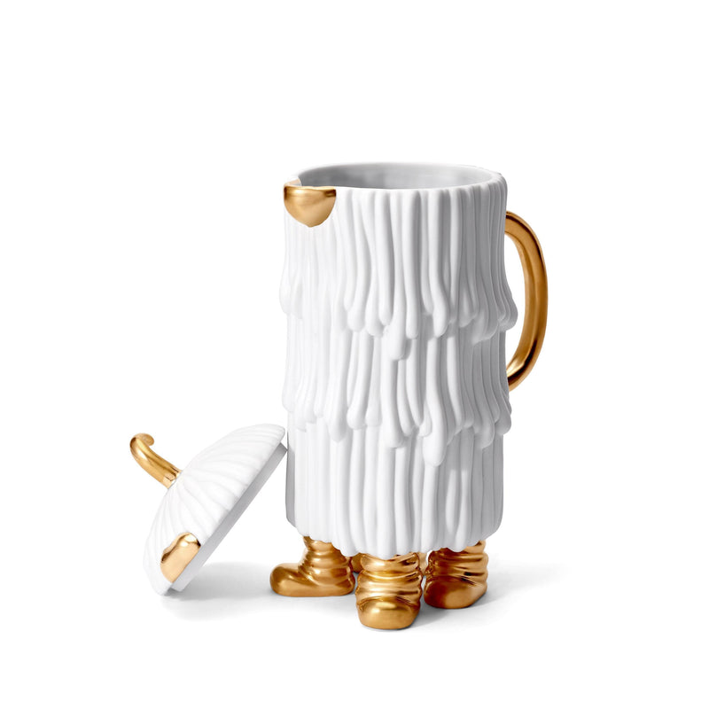 Haas Djuna Coffee and Tea Pot in White - Hand-Carved Waves of Fur - Adorned Monster Set Features 24K Gold Accents