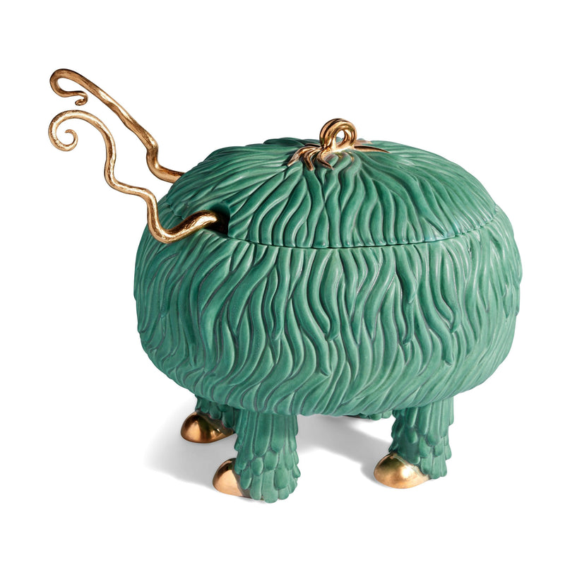 Green Haas Fox Salad Monster Serving Bowl by L'OBJET - Detailed & Exotic Workmanship - Appointed with 24K Gold