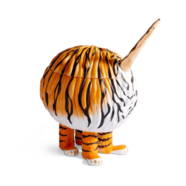 Orange and Black Haas Gold Horn Tiger Vessel - Exclusive Vessel Hand-Painted with Attention to Detail - Mystical Sculpture