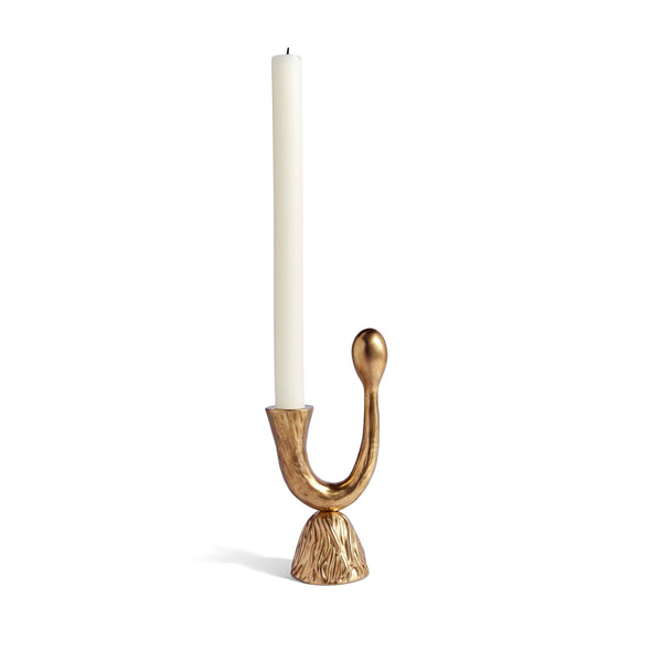 Bronze Haas Horn Candlestick by L'OBJET - Embellished with Hand-Carved Horns with Textured Fur - Detailed Sculpture