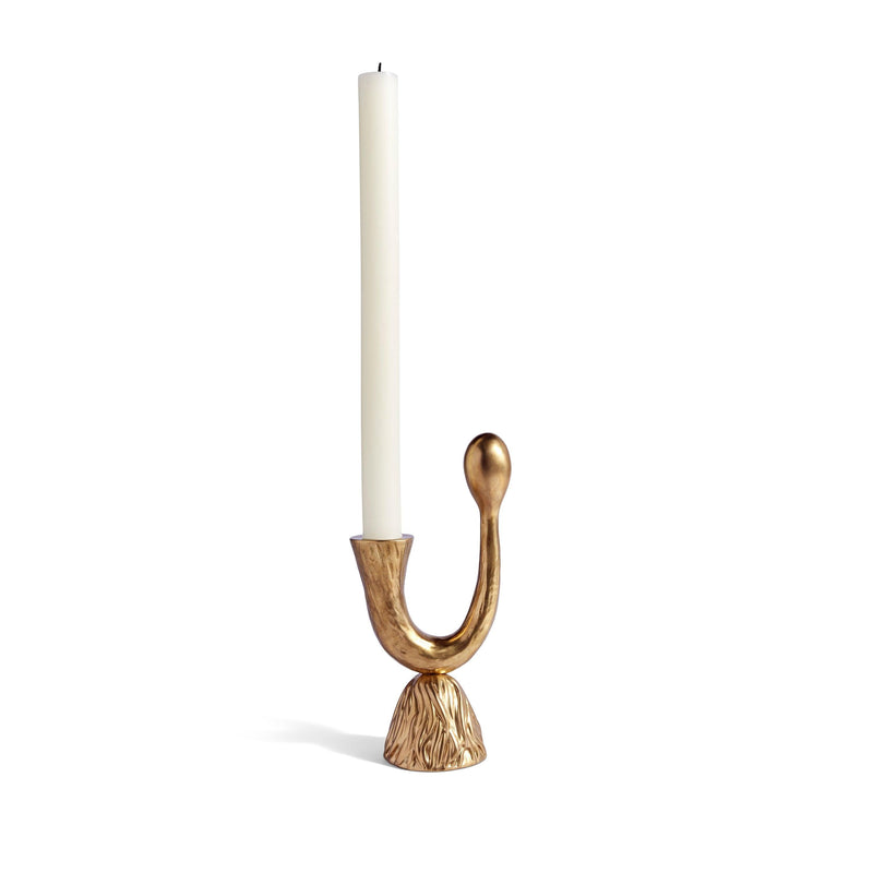 Bronze Haas Horn Candlestick by L'OBJET - Embellished with Hand-Carved Horns with Textured Fur - Detailed Sculpture