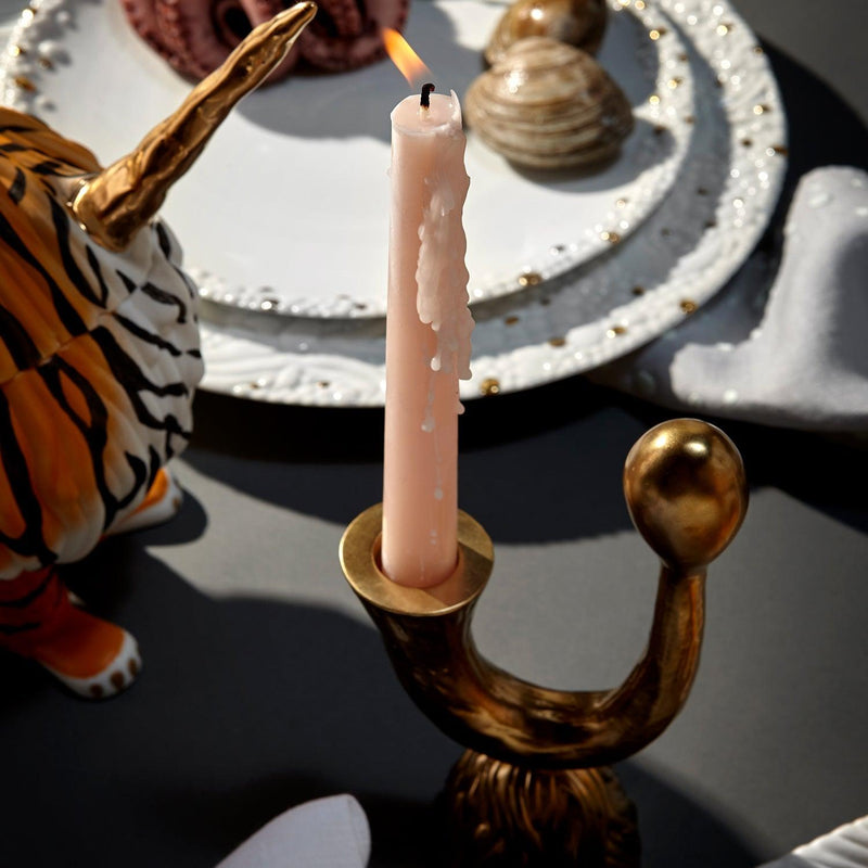 Bronze Haas Horn Candlestick by L'OBJET - Embellished with Hand-Carved Horns with Textured Fur - Detailed Sculpture