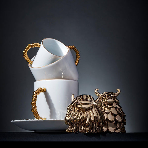 Haas Mojave Espresso Cup + Saucer - White + Gold - L'OBJET