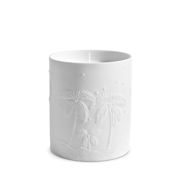 White and Gold Haas Mojave Palm Candle - Dry, Woodsy Fragrance - Translucent Porcelain Vessel