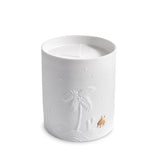 White and Gold Haas Mojave Palm Candle - Dry, Woodsy Fragrance - Translucent Porcelain Vessel