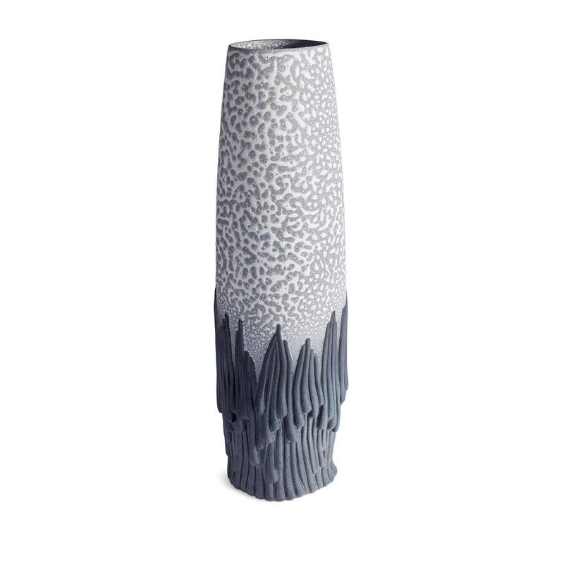 Grey and Charcoal Haas Mojave Decorative Vase - Hand-Carved Sculpture with Long Locks of Fur - Mystical & Textural Aesthetic