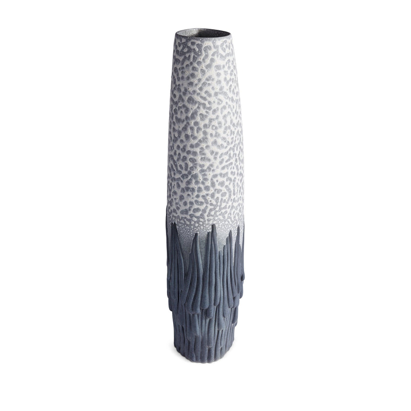 Grey and Charcoal Haas Mojave Decorative Vase - Hand-Carved Sculpture with Long Locks of Fur - Mystical & Textural Aesthetic
