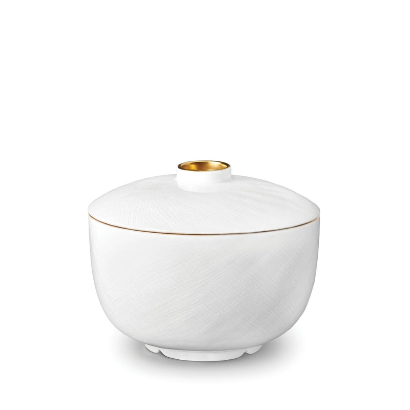 Han Rice Bowl with Lid in Gold - Reminiscent of China's Han Dynasty - Crafted from Porcelain and Glazed Ceramics