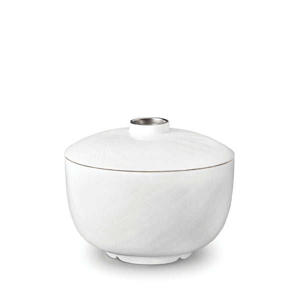 Han Rice Bowl with Lid in Platinum - Reminiscent of China's Han Dynasty - Crafted from Porcelain and Glazed Ceramics