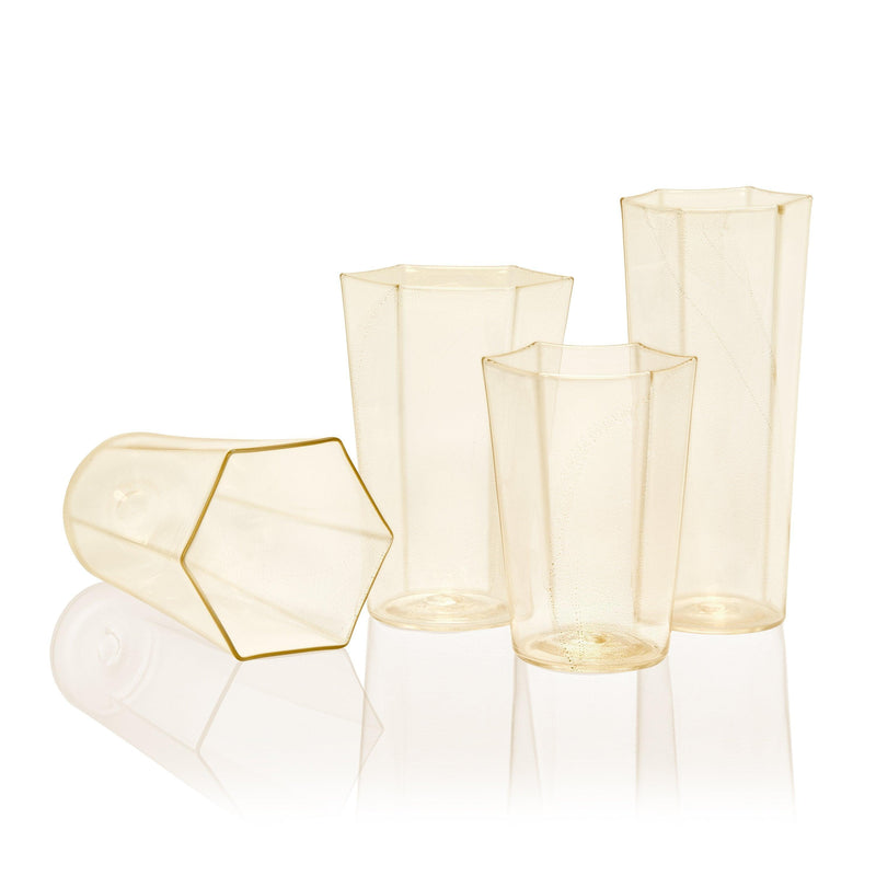 Hex Water Glass in Gold by L'OBJET - Hand-Crafted with Intricate Geometric Style - Versatile for Form and Function