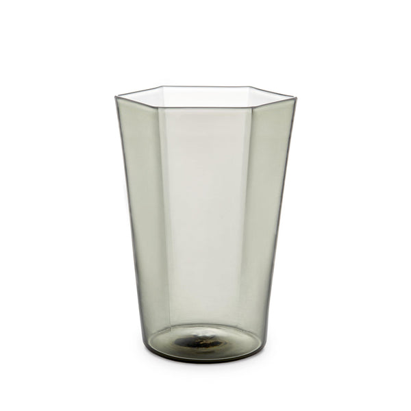 Hex Water Glass in Smoke by L'OBJET - Hand-Crafted with Intricate Geometric Style - Versatile for Form and Function