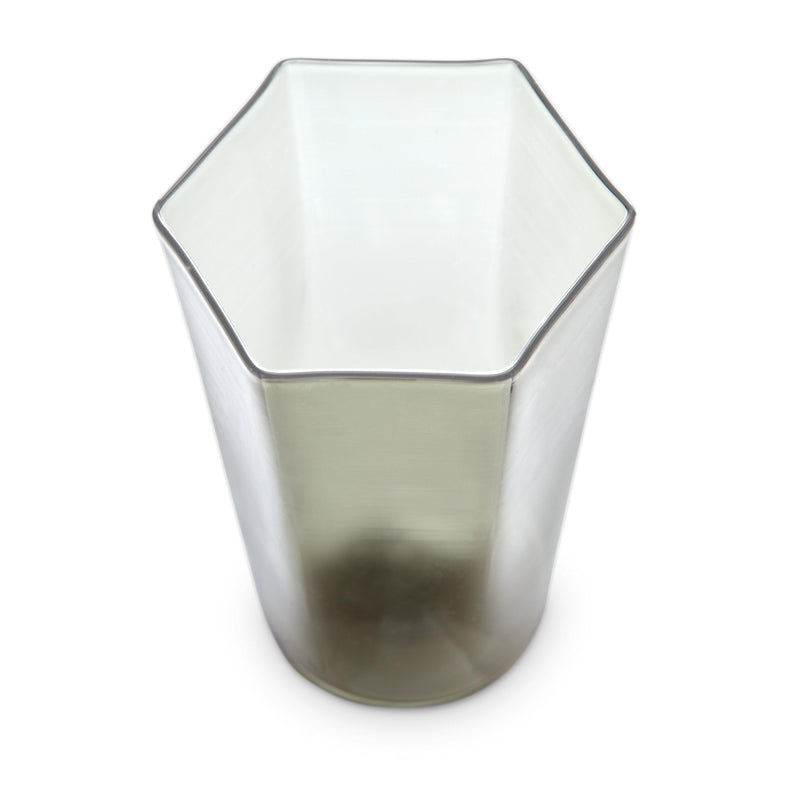 Hex Water Glass in Smoke by L'OBJET - Hand-Crafted with Intricate Geometric Style - Versatile for Form and Function