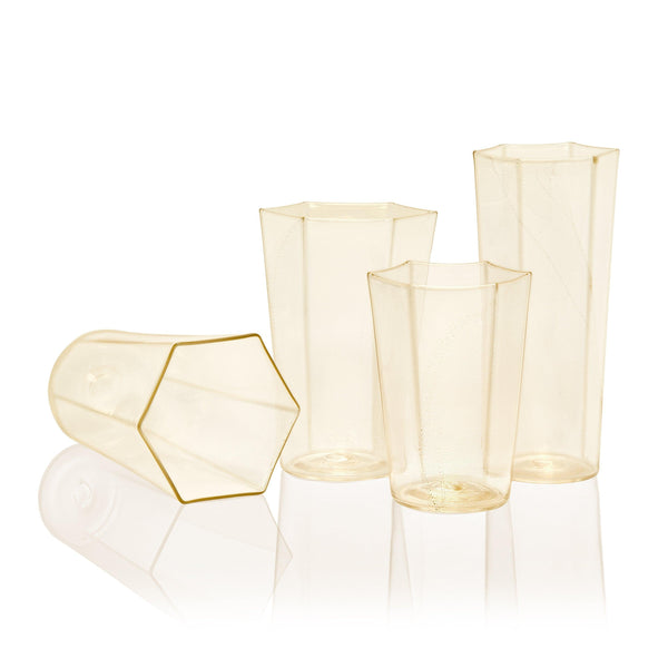 Hex Wine Glass in Gold by L'OBJET - Hand-Crafted with Intricate Geometric Style - Versatile for Form and Function