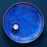 Lapis blue porcelain charger plate and espresso cup + saucer