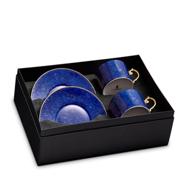 Lapis Tea Cup and Saucer in Blue - A Nod to the Depth of Tones in the Night Sky - Hand-Gilded and Adorned with 24K Gold Accents