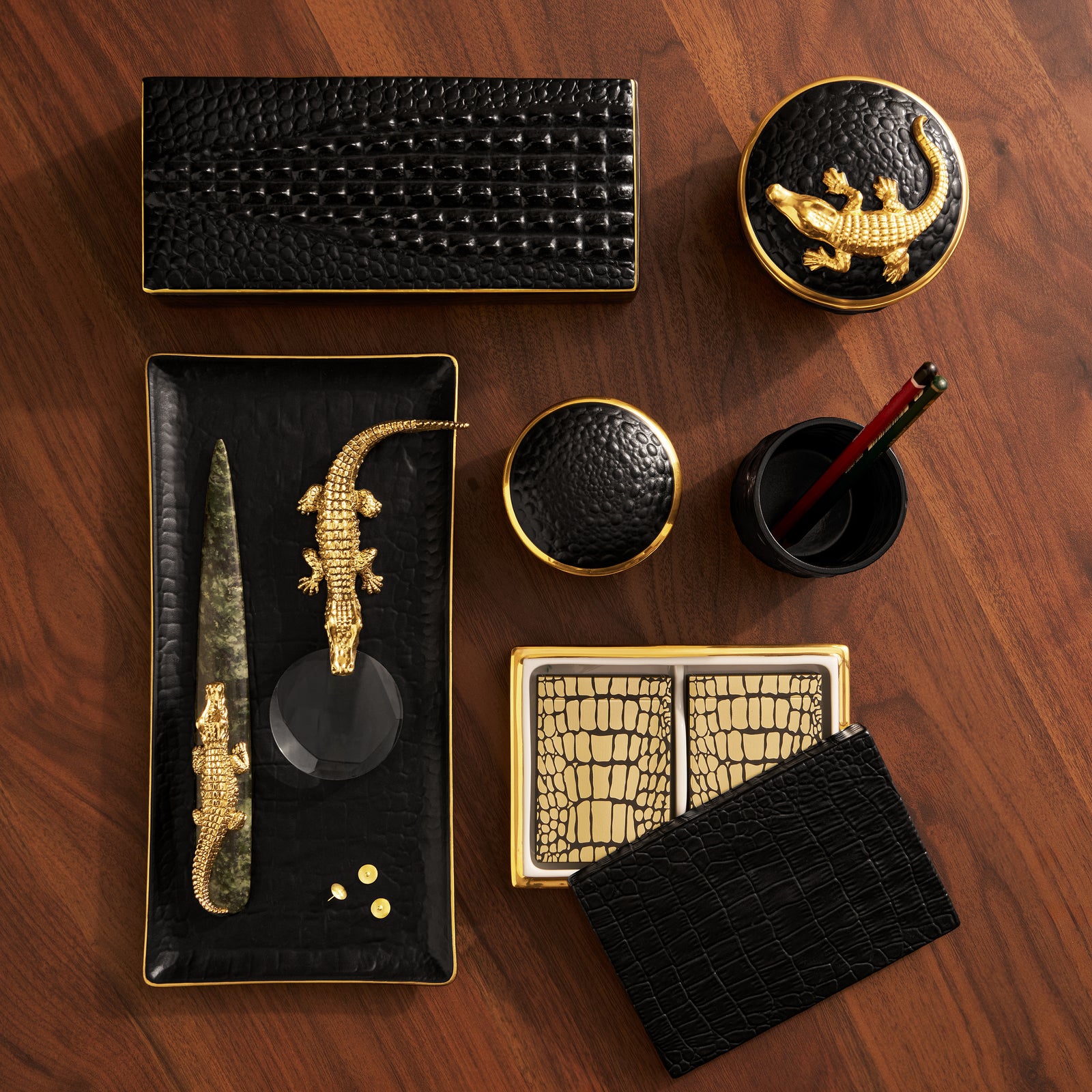 Crocodile Rectangular Tray - Medium - Gold - L'OBJET