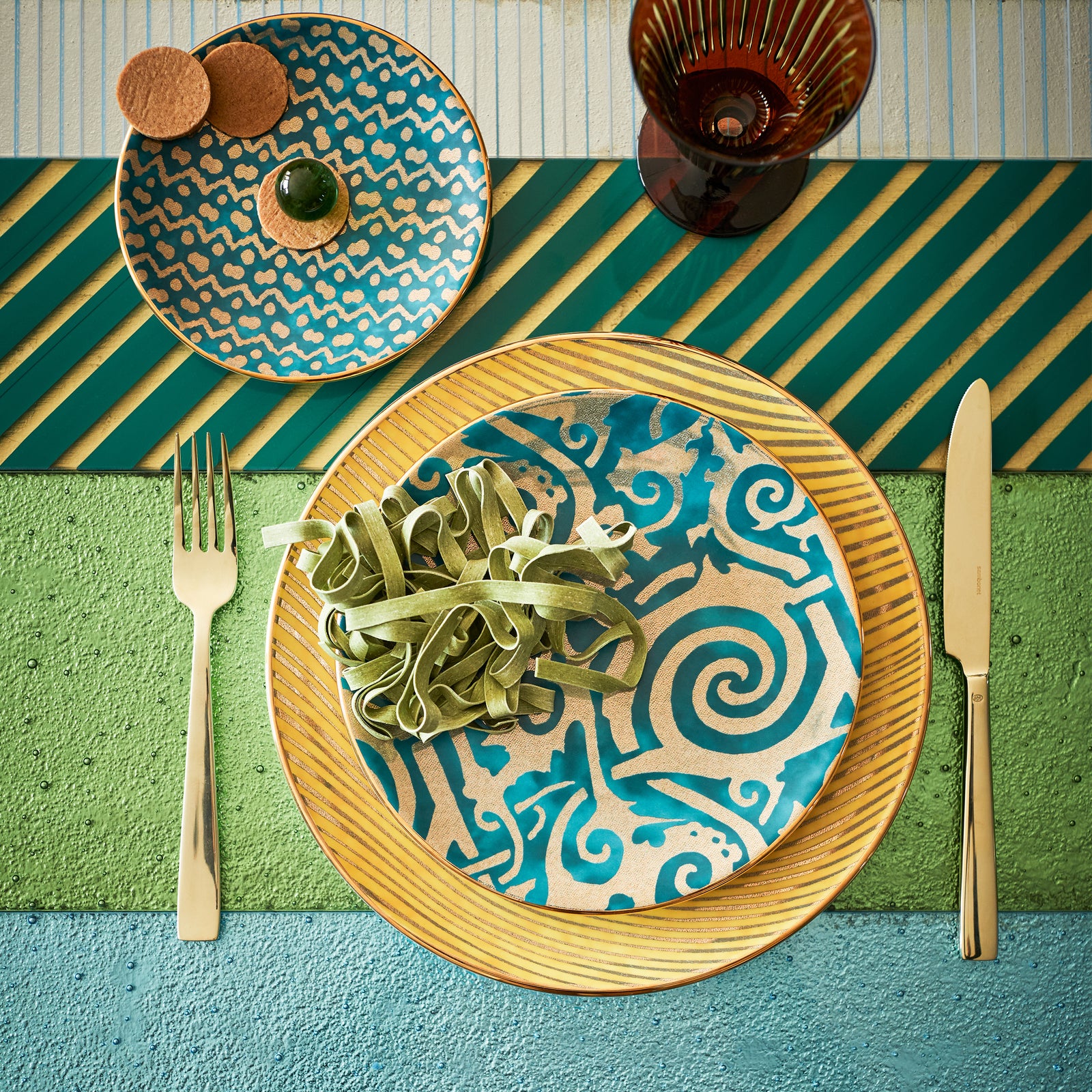Fortuny Maori Dessert Plates - Teal - L'OBJET