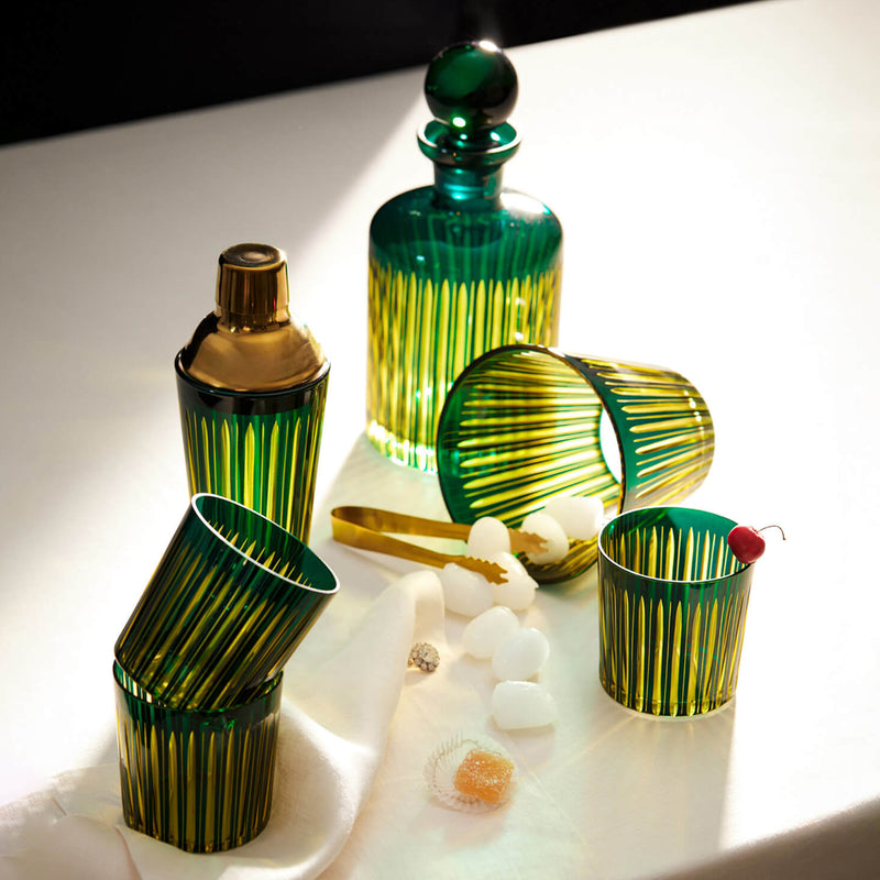 Prism Double Old Fashioned Glasses - Green (Set of 4)