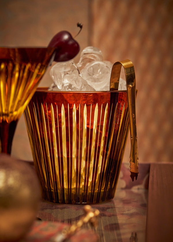 Prism Ice Bucket + Tongs - Amber