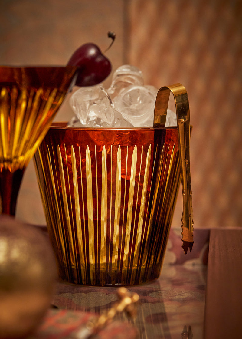 Prism Ice Bucket + Tongs - Amber