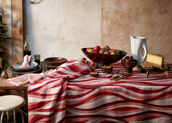 Linen Sateen Waves Tablecloth - Pink - Large 70x126"