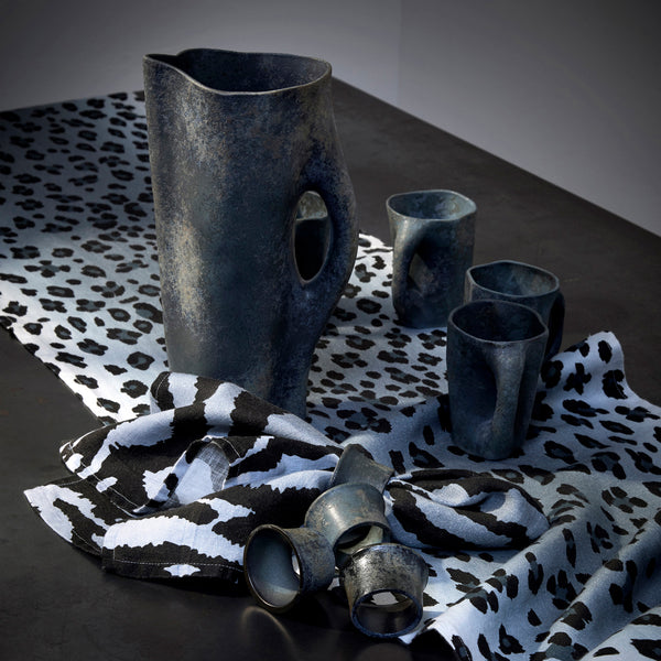 Linen Sateen Leopard Runner - Blue