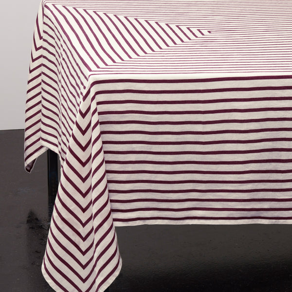Linen Sateen Concorde Tablecloth - Wine + Ecru