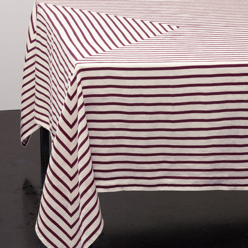 Linen Sateen Concorde Tablecloth - Wine + Ecru - Large 70x126"