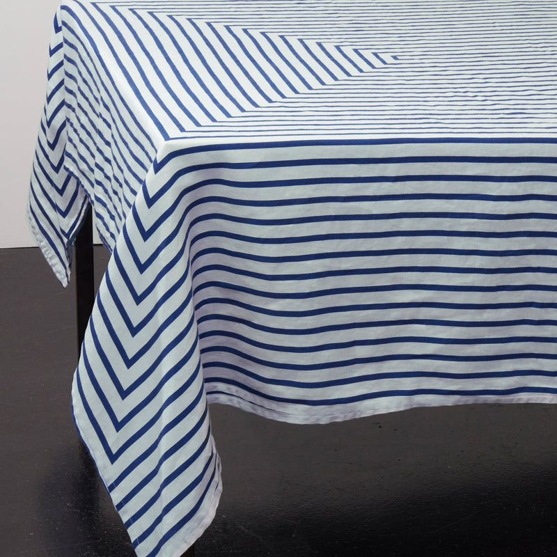 Linen Sateen Concorde Tablecloth - Blue + Light Blue - Medium 70x90"