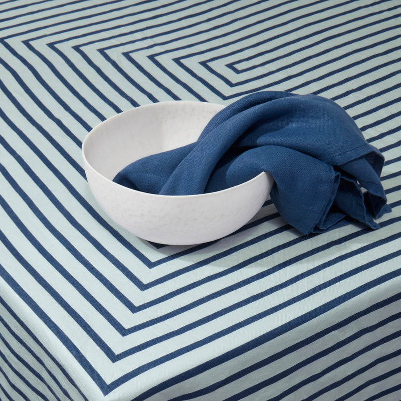 Linen Sateen Concorde Tablecloth - Blue + Light Blue - Medium 70x90"