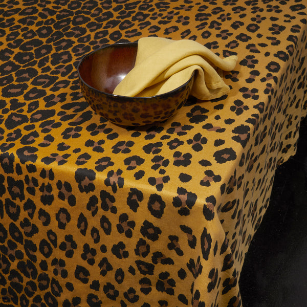 Linen Sateen Leopard Tablecloth - Natural - Medium 70x90"