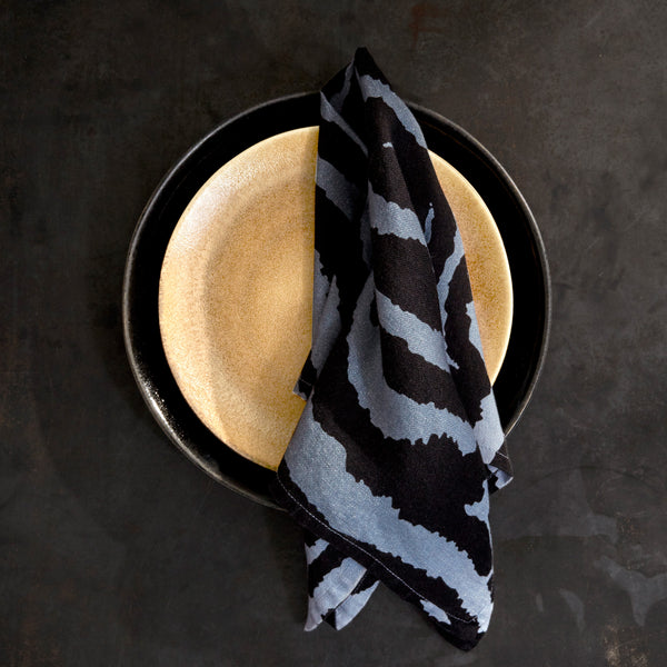 Linen Sateen Tiger Napkins - Blue (Set of 4)