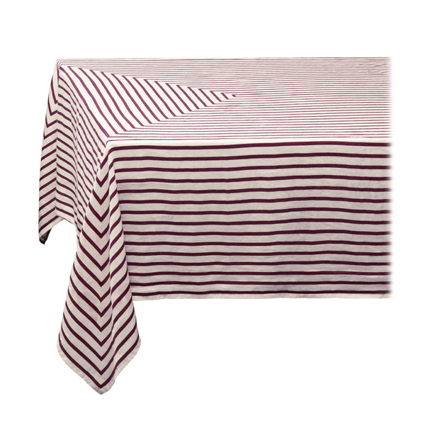 Large Wine and Ecru Linen Sateen Concorde Tablecloth by L'OBJET - Definitive Lines with a Bold Look Create an Exquisite Set