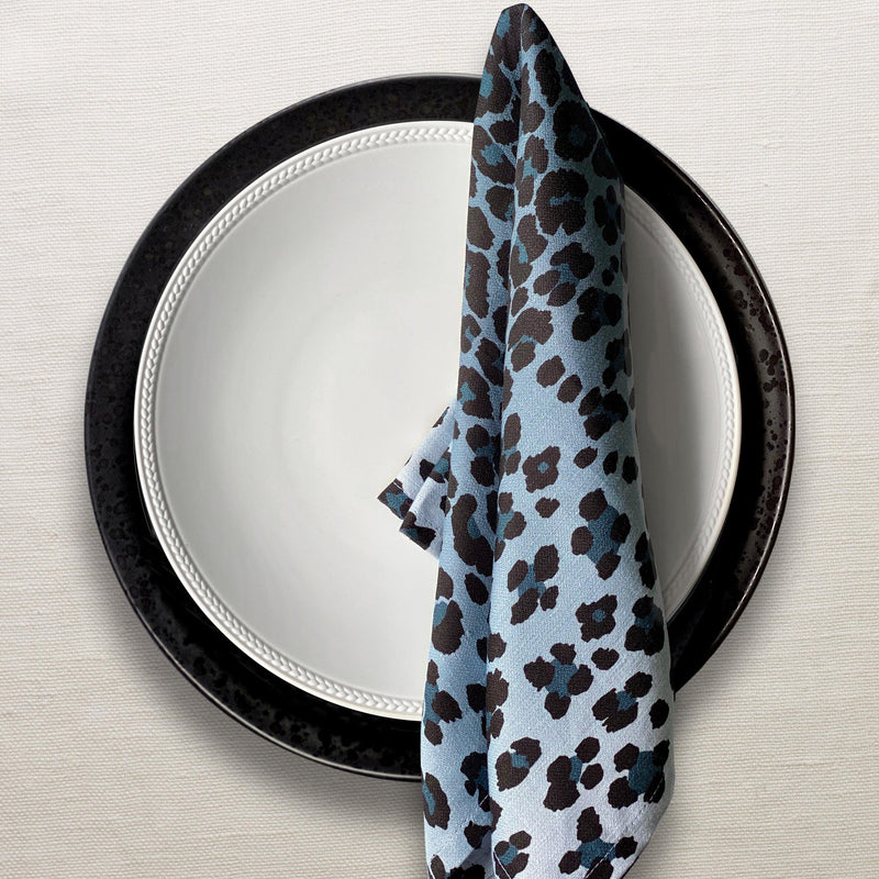Linen Sateen Leopard Napkins - Blue (Set of 4) - L'OBJET