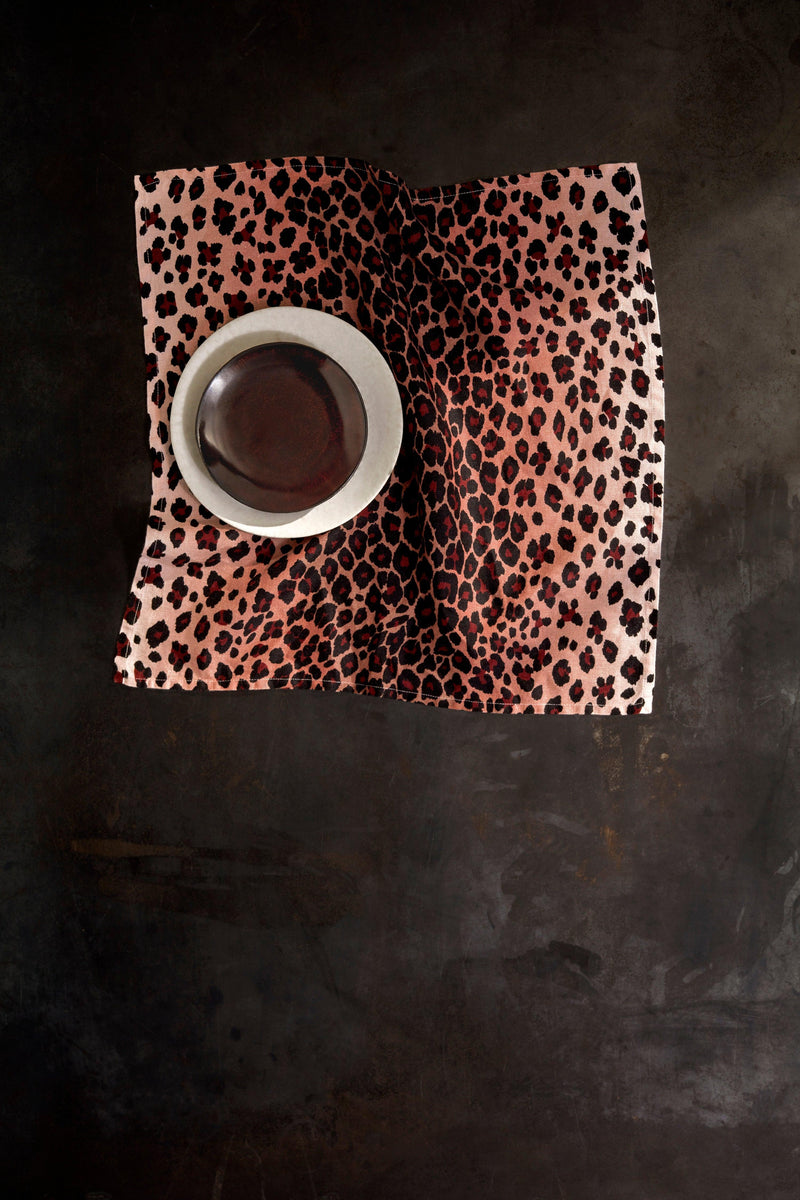 Linen Sateen Leopard Napkins - Pink (Set of 4) - L'OBJET