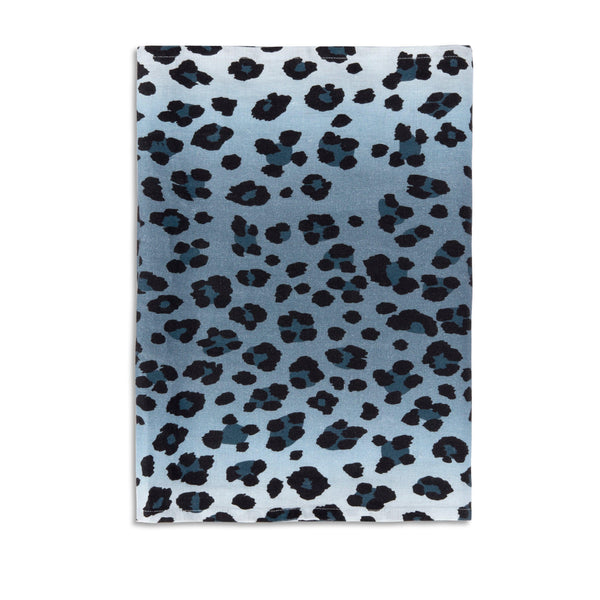 Blue Linen Sateen Leopard Runner - Hand-Crafted in Portugal - Bold 100% Linen Woven Tablecloth by L'OBJET