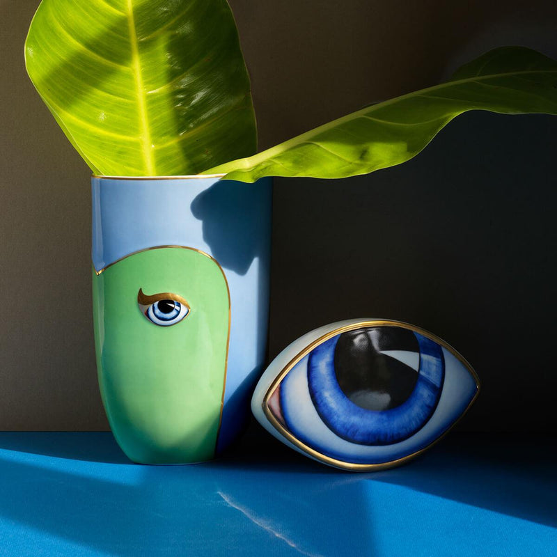 Green and Blue Lito Vide Vase - Bold Eye Symbolizing Protection and Awareness