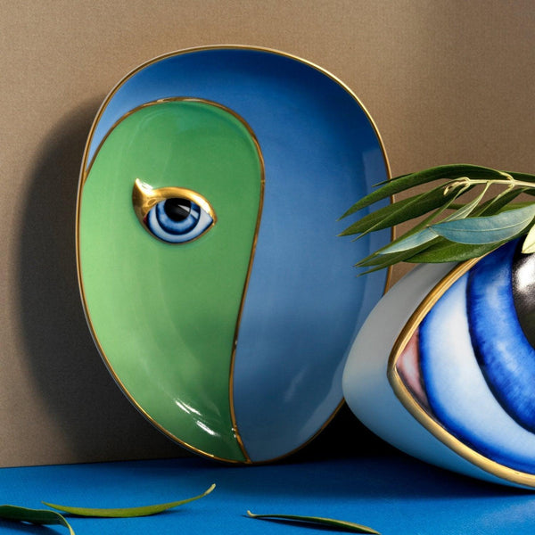 Green and Blue Lito Vide Poche - Bold Eye Symbolizing Protection and Awareness