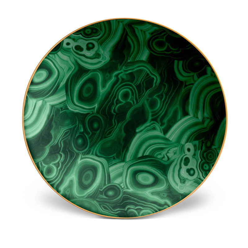 Elevated Malachite Charger - Made of Porcelain and Earthenware - Hand-Gilded with 24K Gold Accent