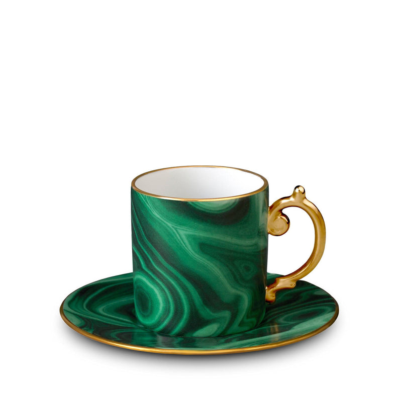 Malachite Espresso Cup and Saucer in Green - Made of Porcelain and Earthenware - Hand-Gilded with 24K Gold Accent