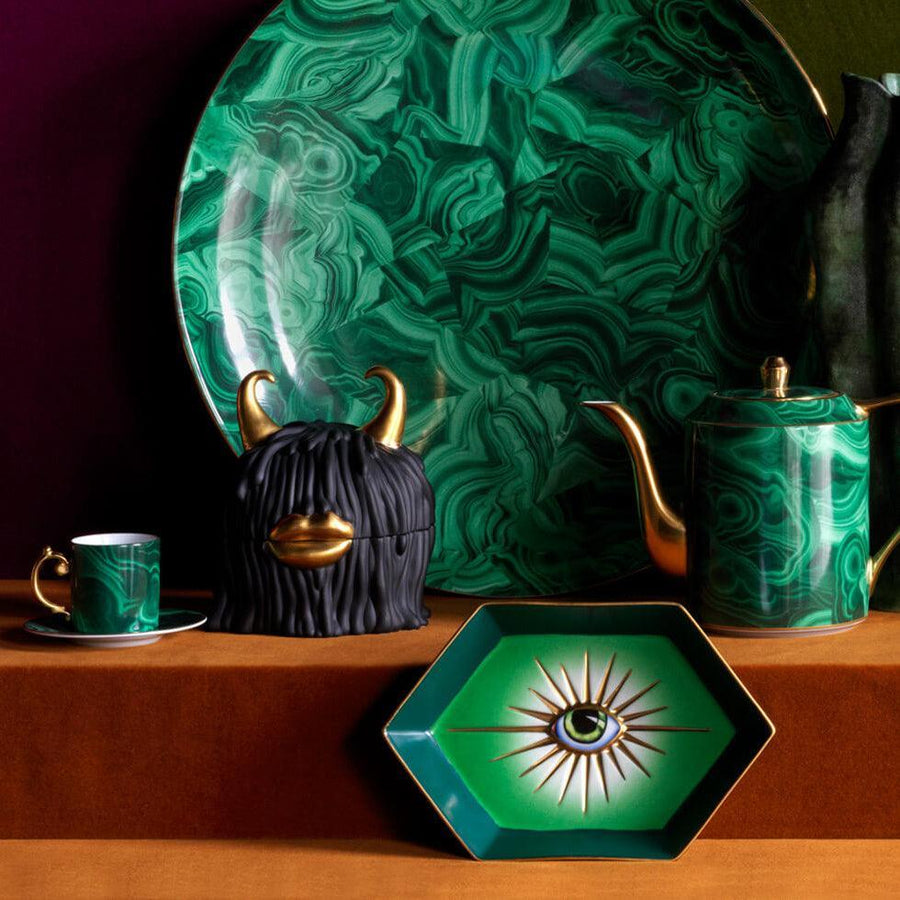 器 objet Malachite Espresso Cup + Saucer - Green - L'OBJET
