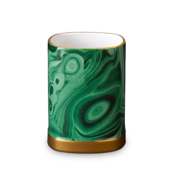 Malachite Pencil Cup - Vibrant Green Porcelain and Earthenware Boasts Hand-Gilded 24K Gold Accents
