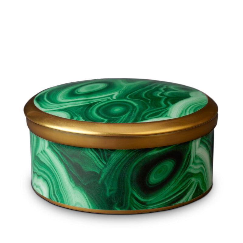 Malachite Round Box - Vibrant Green Porcelain and Earthenware Boasts Hand-Gilded 24K Gold Accents