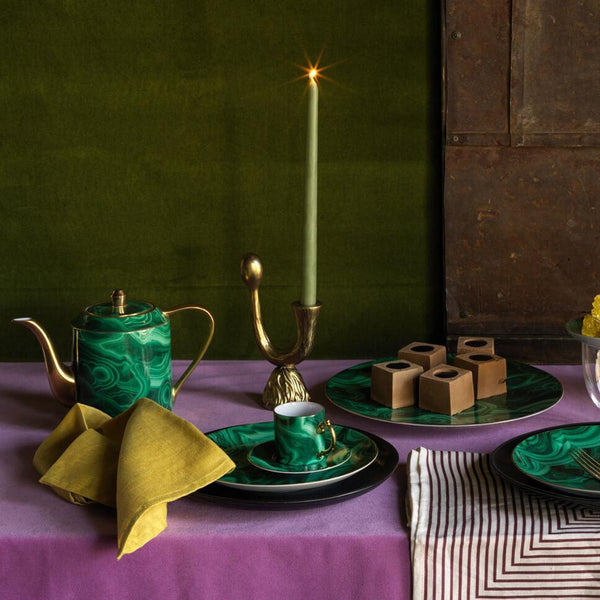 Malachite Tea Cup and Saucer in Green - Made of Porcelain and Earthenware - Hand-Gilded with 24K Gold Accent